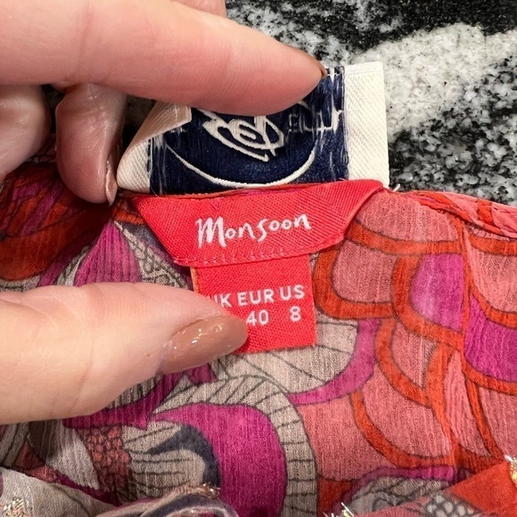 Monsoon Silk Multi Pattern Colorful Blouse with Ties - Picture 7 of 14